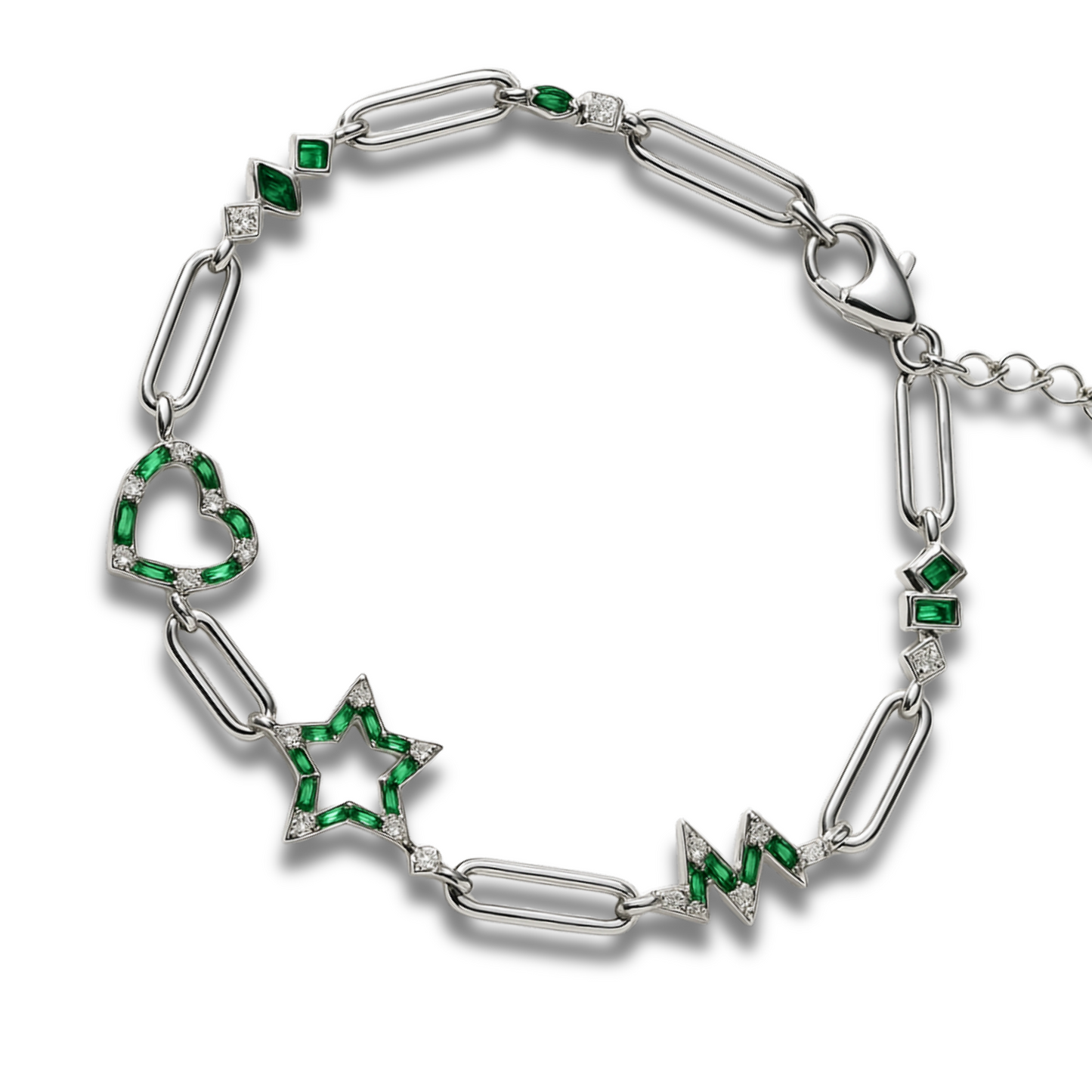 Brățară cu diferite forme si zirconii alb-verzi