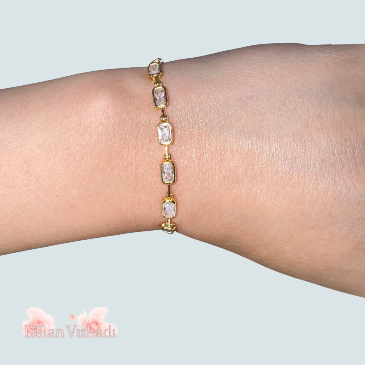 Brățară aurie tennis cu dreptunghiuri