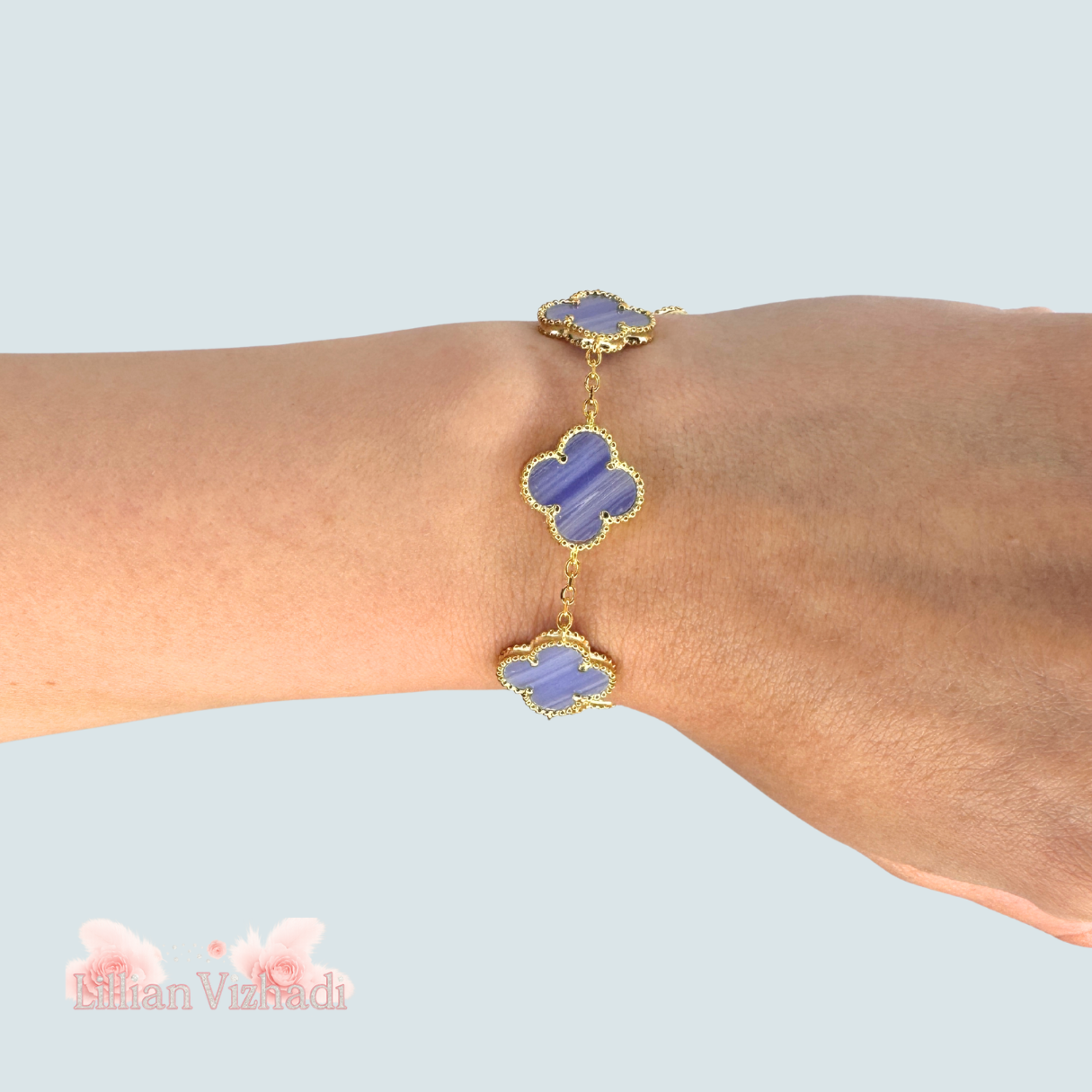 Brățară aurie 5 x trifoi mov