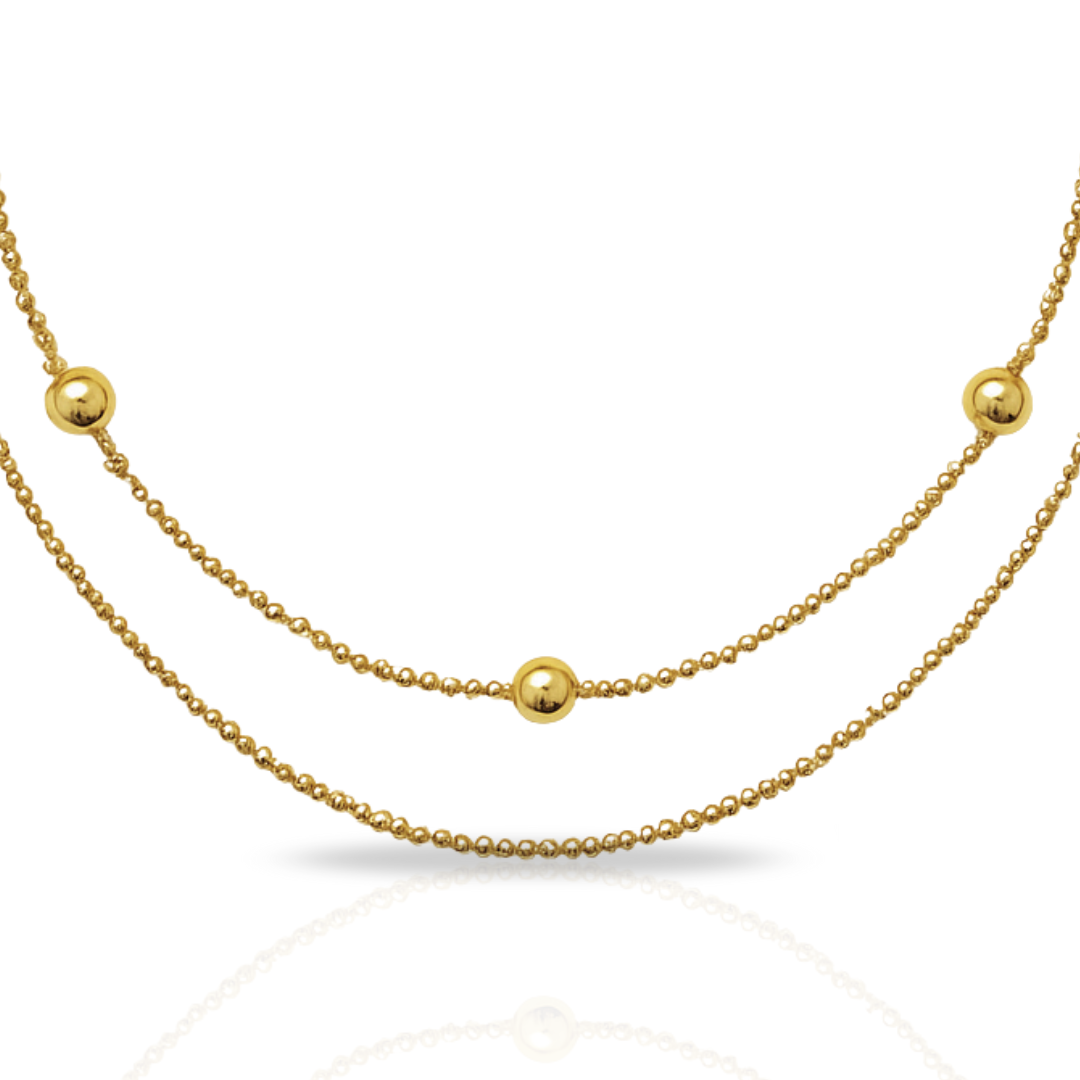 Colier auriu cu biluțe si sfere dublu minimalist