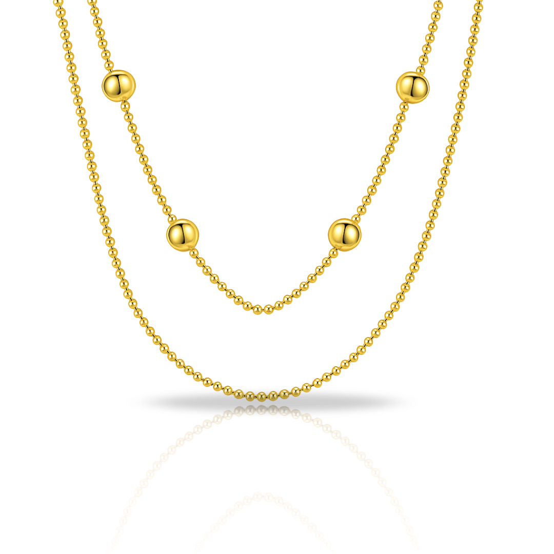 Colier auriu cu biluțe si sfere dublu minimalist