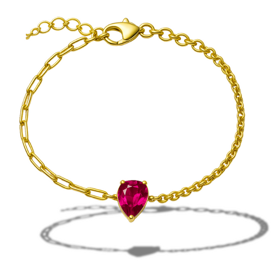 Brățară aurie duo cu zirconia lacrima fuchsia