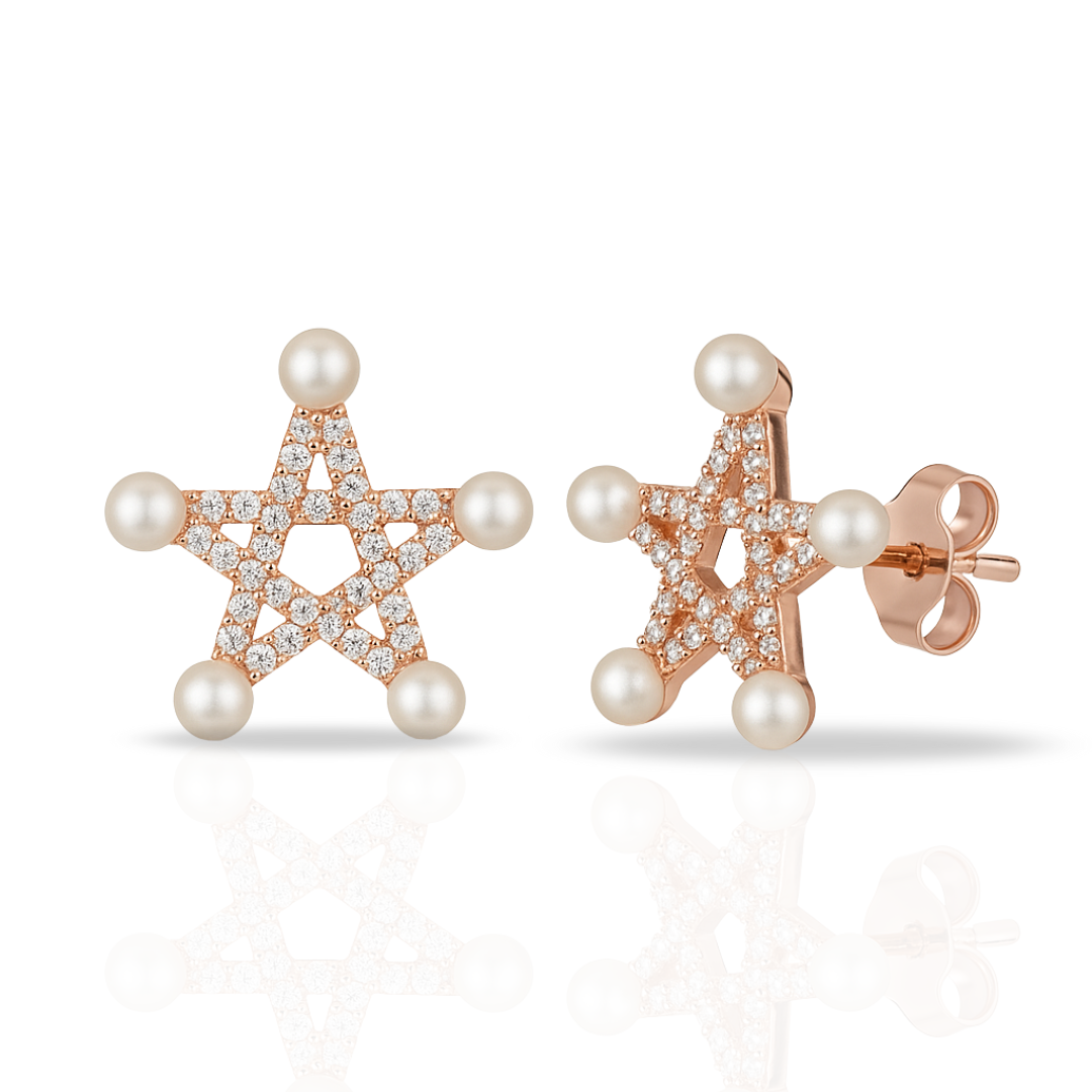 Cercei rose stea cu perle