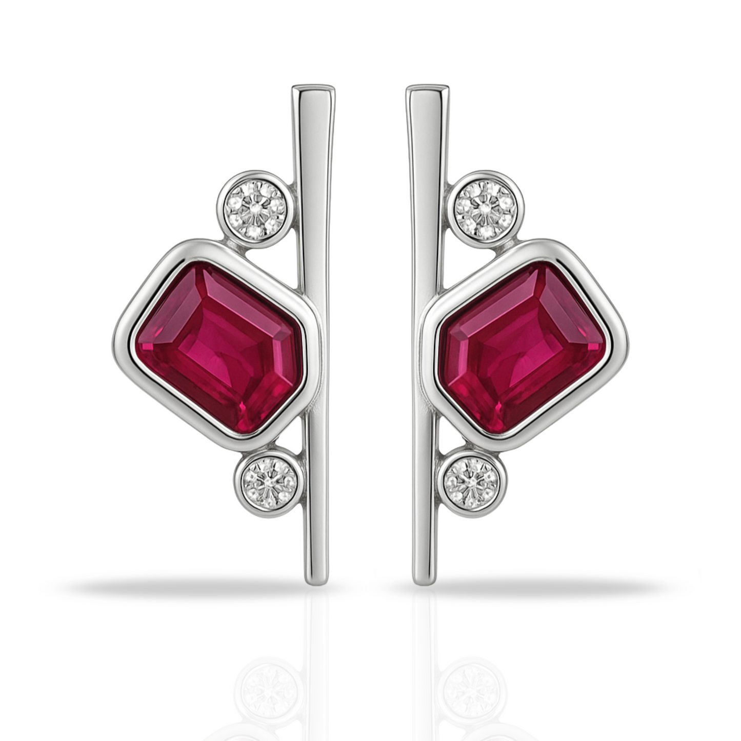 Cercei linie si dreptunghi roșu