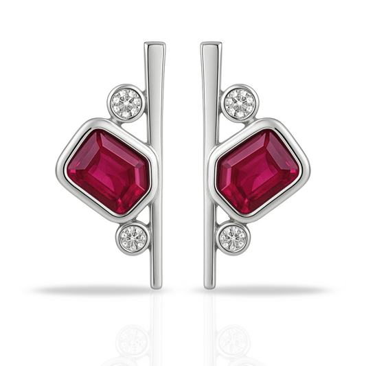 Cercei linie si dreptunghi roșu