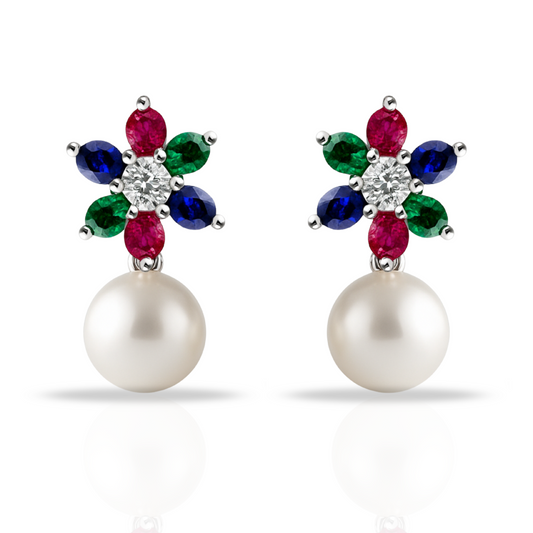 Cercei floare si perla multicolori