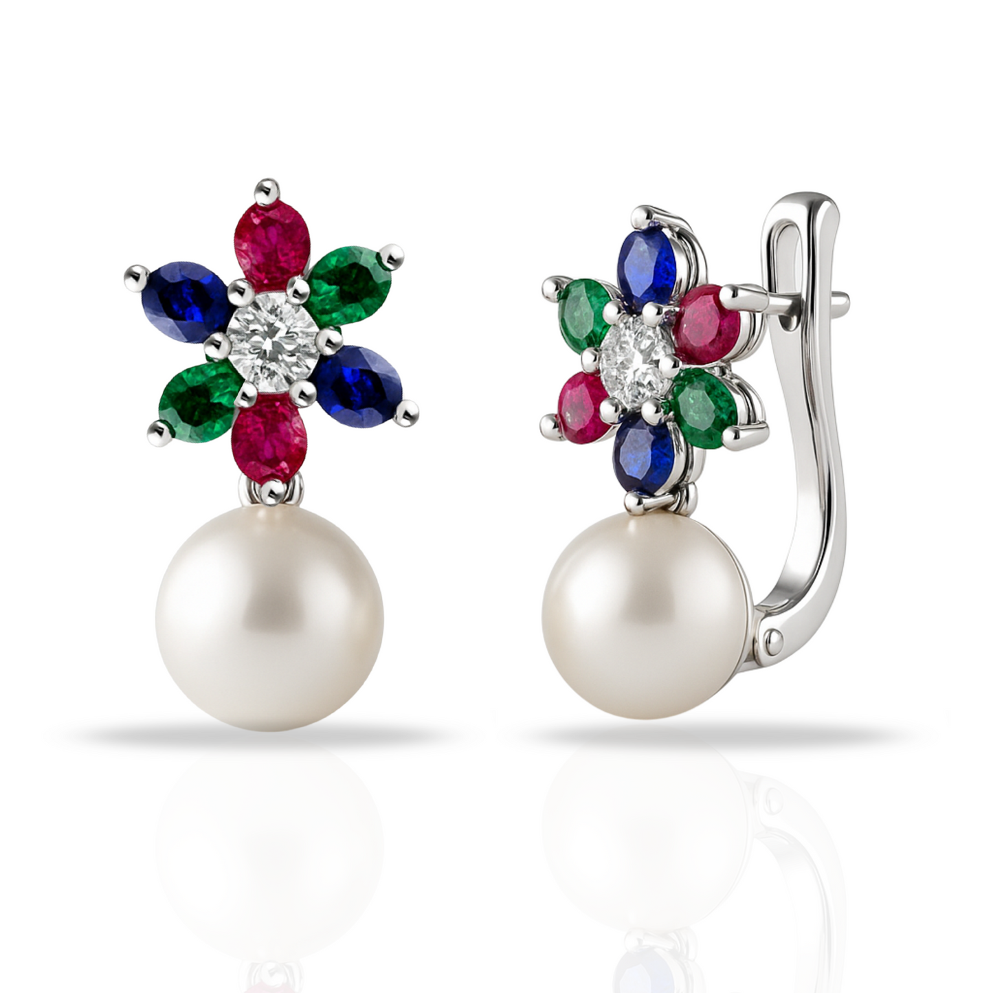 Cercei floare si perla multicolori