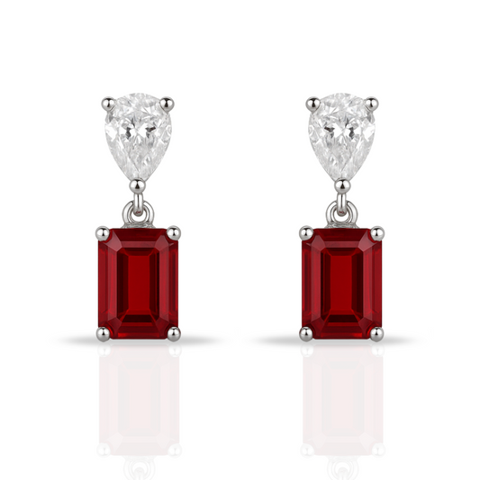 Cercei lacrima si dreptunghi roșu