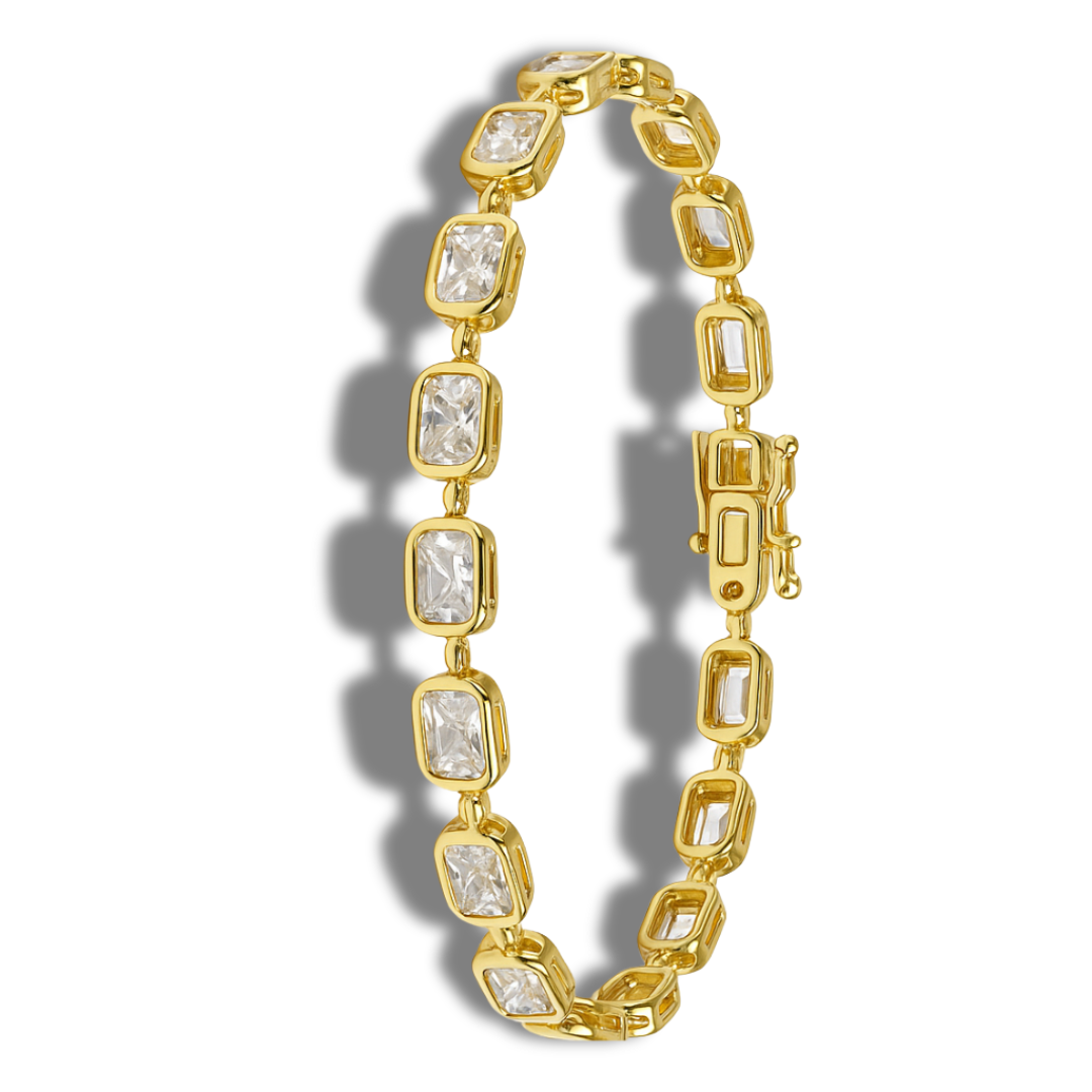 Brățară aurie tennis cu dreptunghiuri