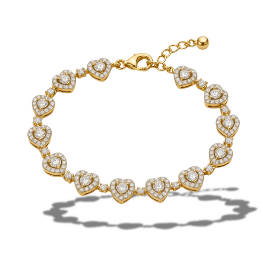 Brățară aurie tennis din inimi