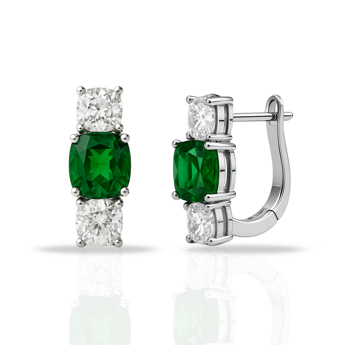 Cercei cu zirconii si pătrat verde