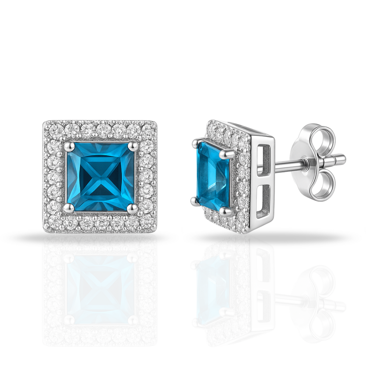 Cercei pătrat cu zirconia bleu