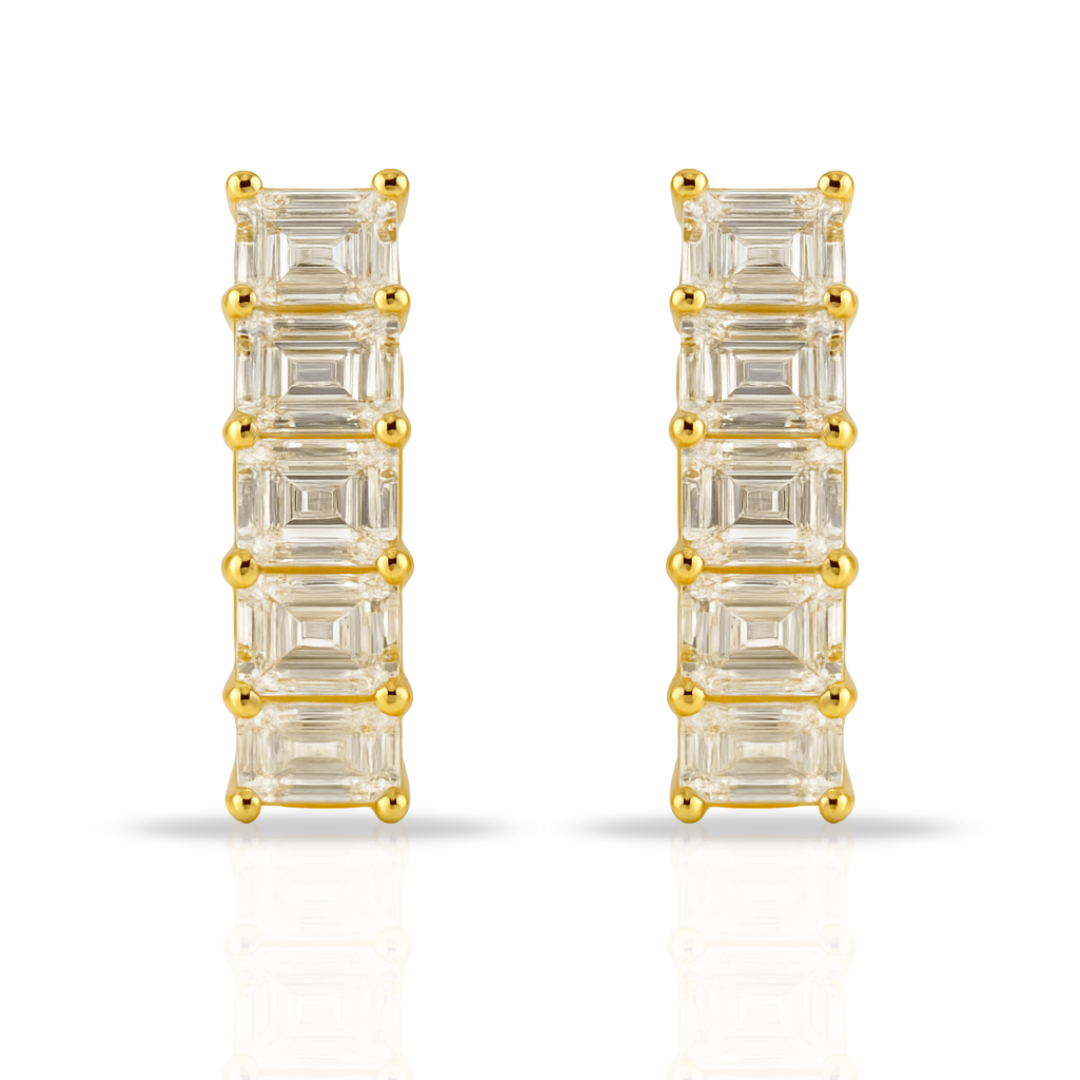 Cercei aurii tennis emerald cut