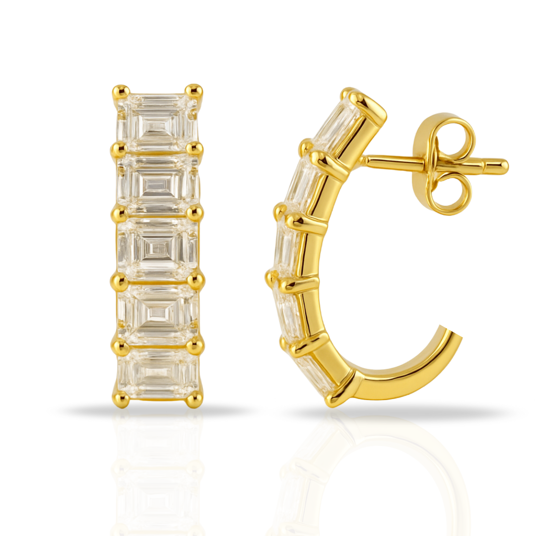 Cercei aurii tennis emerald cut