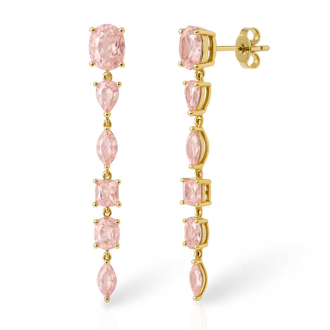 Cercei aurii lungi geometrici cu zirconii roz