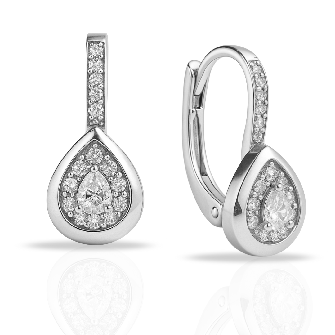 Cercei tortite cu oval si zirconii incolore