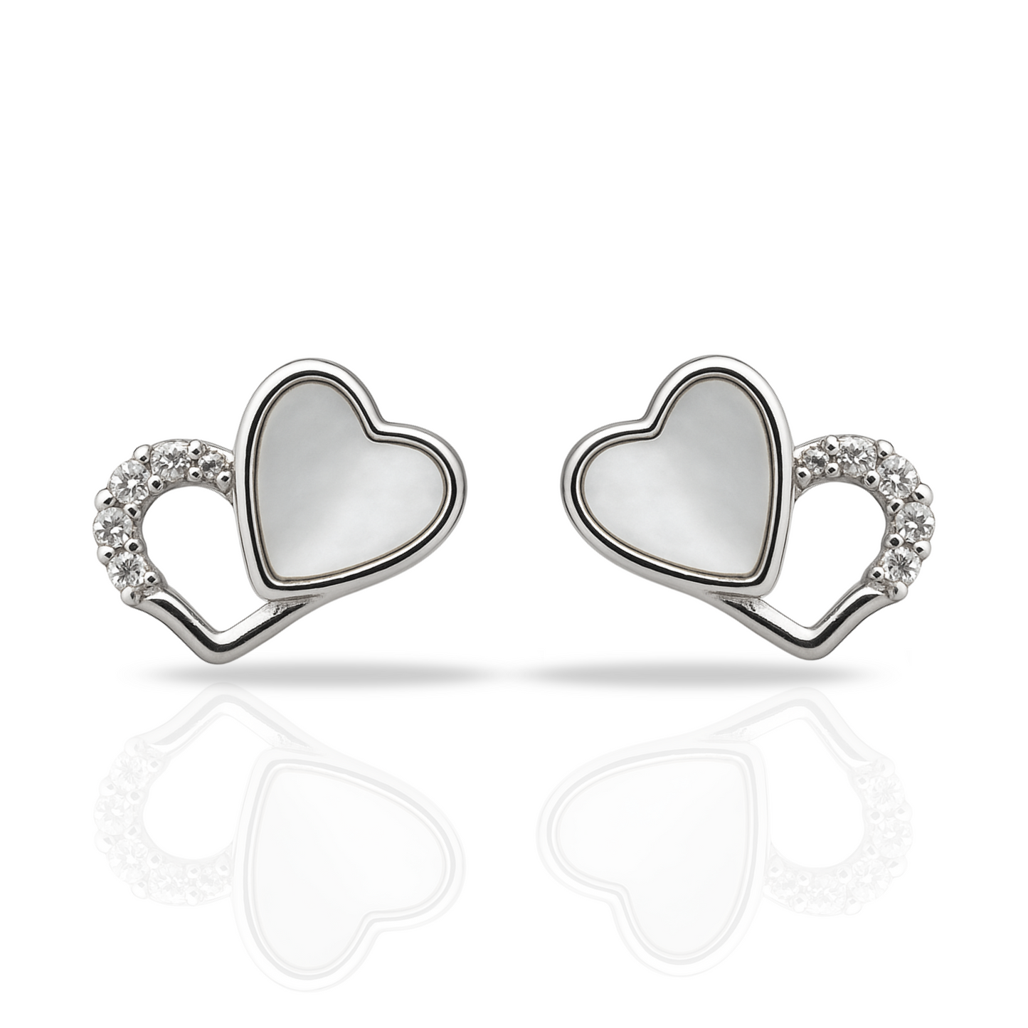 Cercei cu doua inimi si sidef