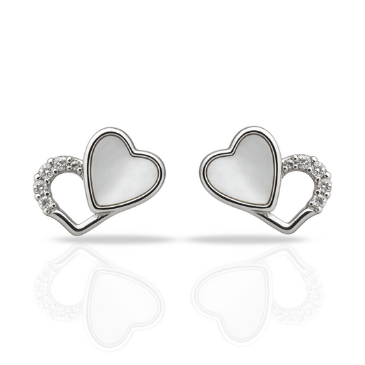 Cercei cu doua inimi si sidef