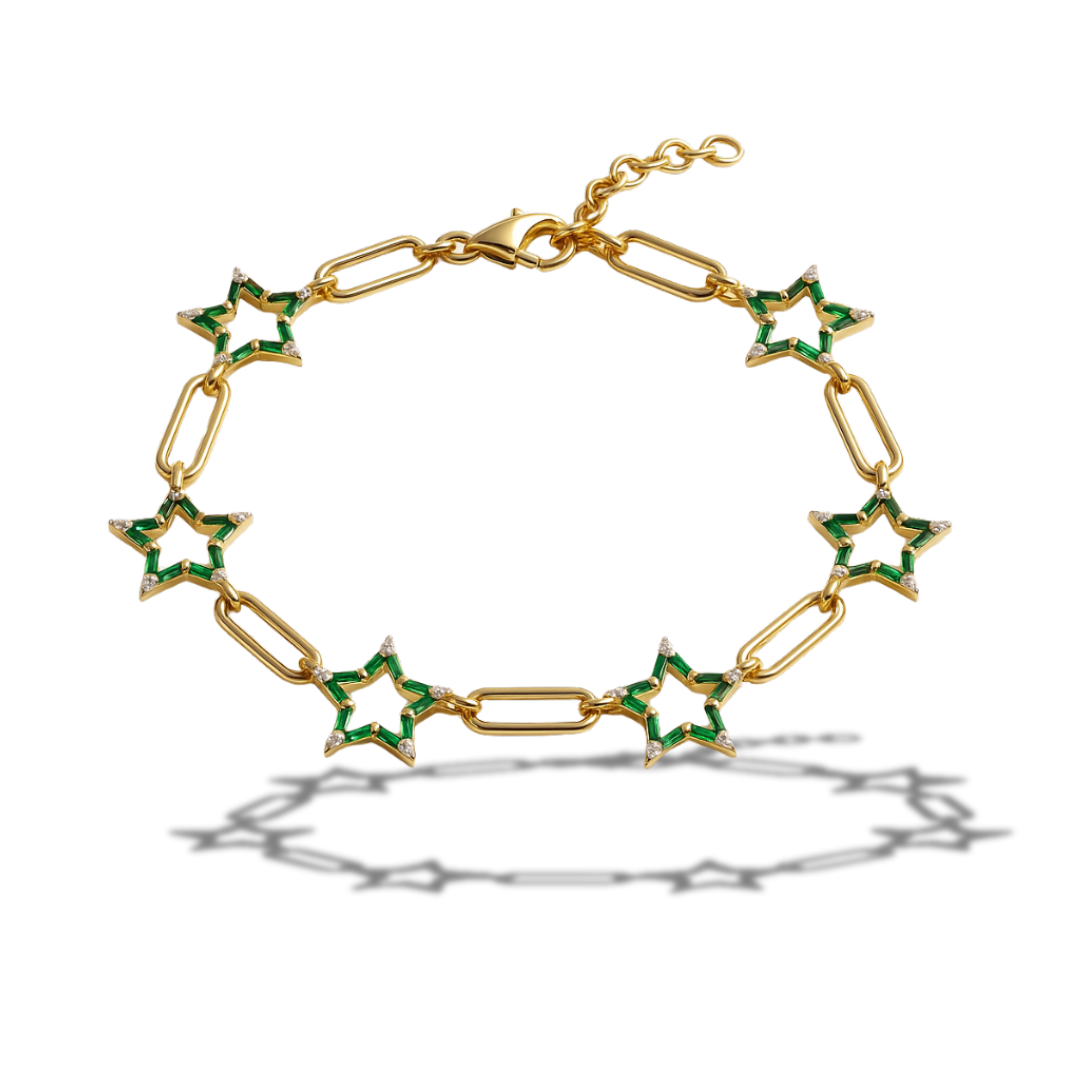 Brățară aurie din zale cu steluțe verzi