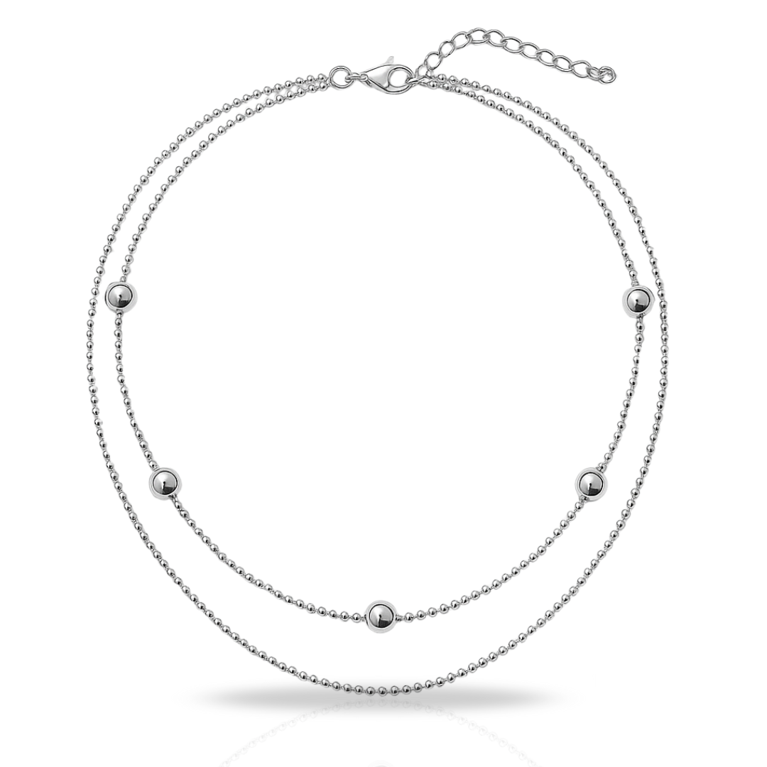 Colier cu biluțe si sfere dublu minimalist