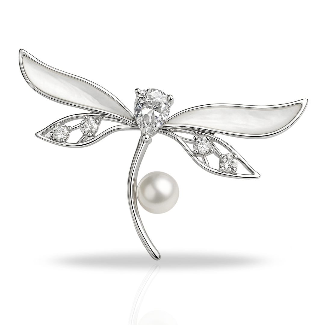 Broșă libelula cu sidef si perla sintetica