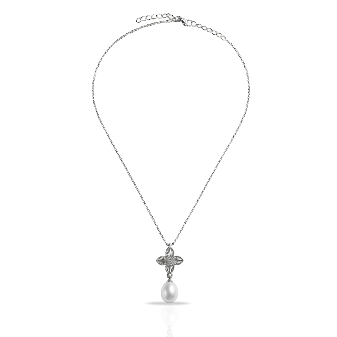 Colier cu trifoi si perla sintetica