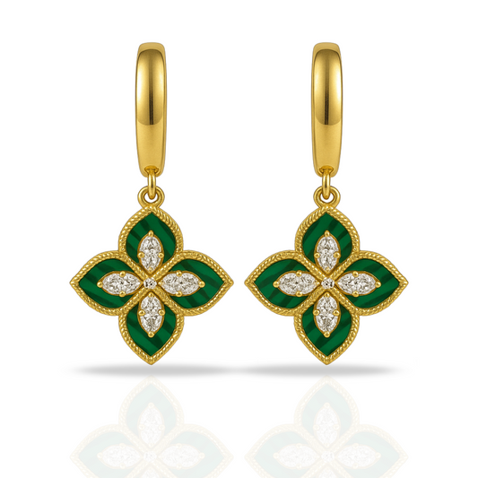 Cercei aurii floare malachit