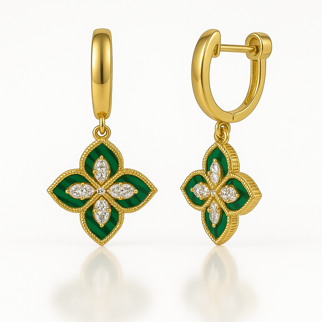 Cercei aurii floare malachit