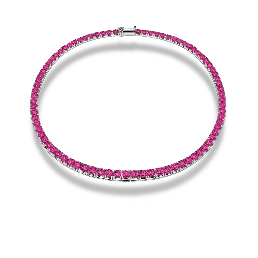 Colier tennis 3 mm cu zirconii fuchsia