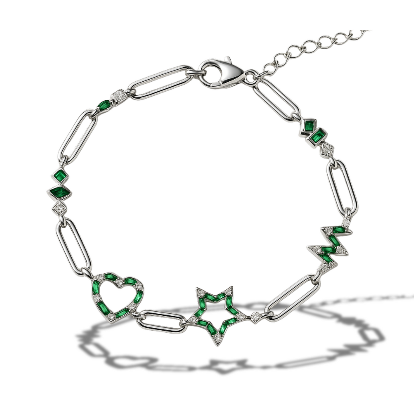 Brățară cu diferite forme si zirconii alb-verzi