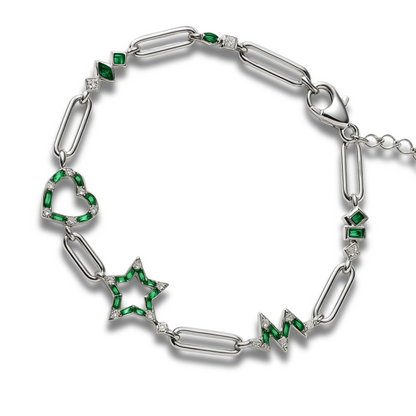 Brățară cu diferite forme si zirconii alb-verzi