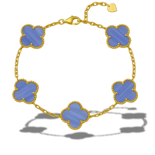 Brățară aurie 5 x trifoi mov