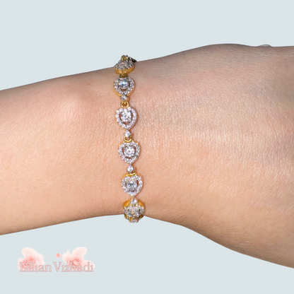 Brățară aurie tennis din inimi