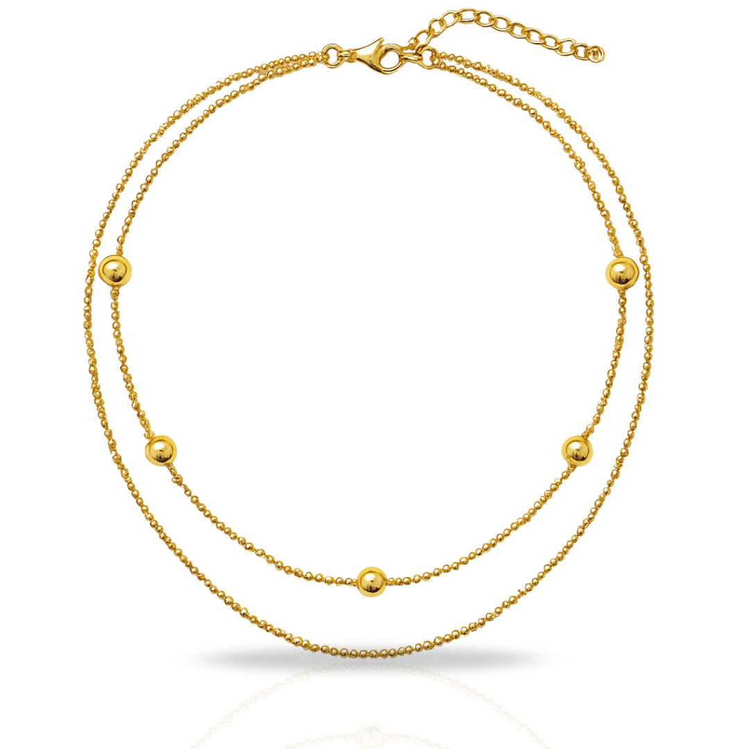 Colier auriu cu biluțe si sfere dublu minimalist
