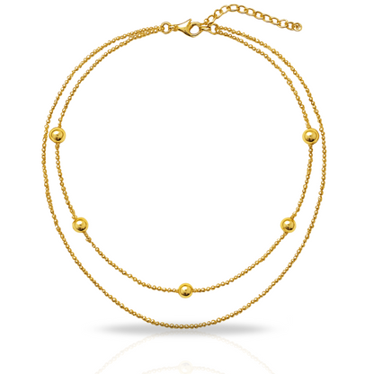 Colier auriu cu biluțe si sfere dublu minimalist