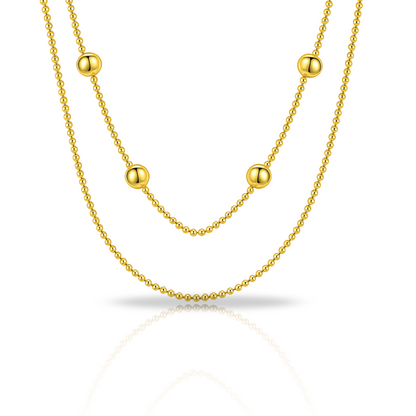 Colier auriu cu biluțe si sfere dublu minimalist