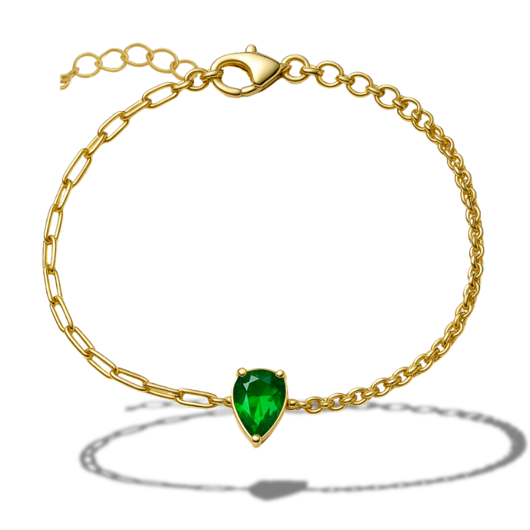 Brățară aurie duo cu zirconia lacrima verde