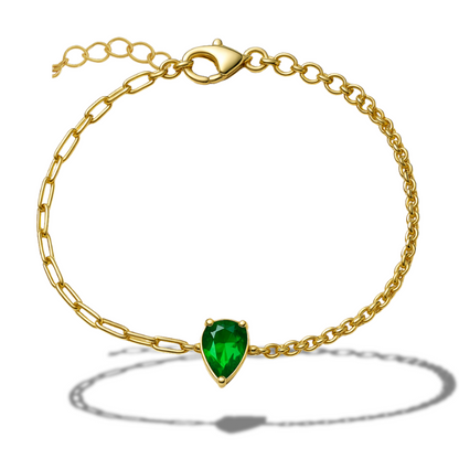 Brățară aurie duo cu zirconia lacrima verde