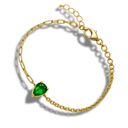 Brățară aurie duo cu zirconia lacrima verde