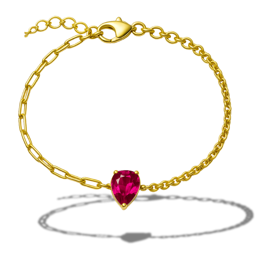 Brățară aurie duo cu zirconia lacrima fuchsia