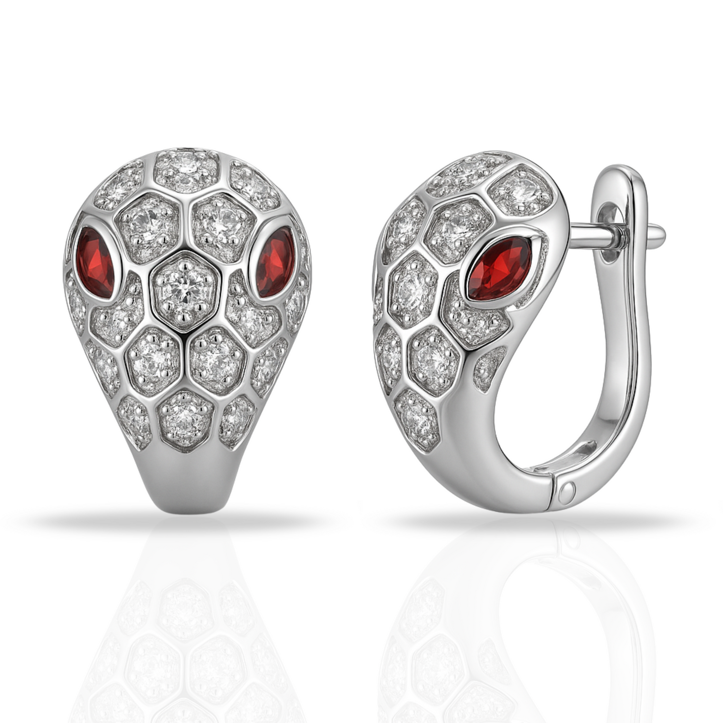 Cercei cap de șarpe cu ochii roșii