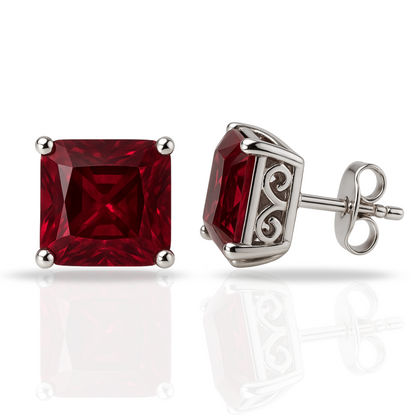 Cercei pătrați masivi zirconia roșie