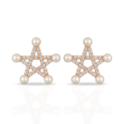 Cercei rose stea cu perle