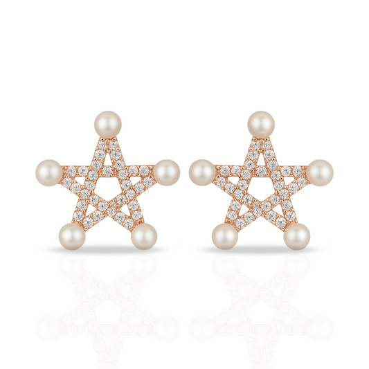 Cercei rose stea cu perle
