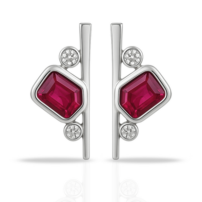 Cercei linie si dreptunghi roșu