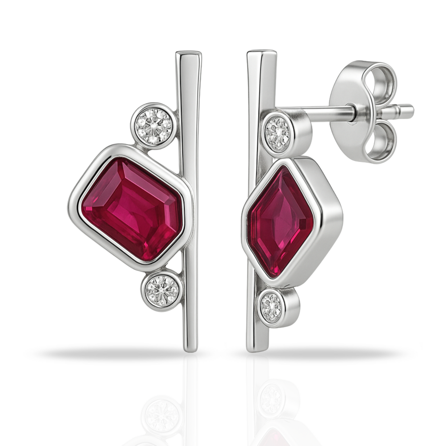 Cercei linie si dreptunghi roșu