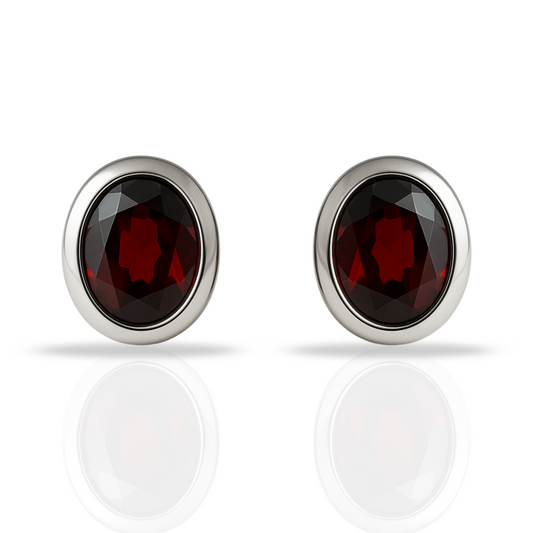 Cercei ovali cu Granat natural