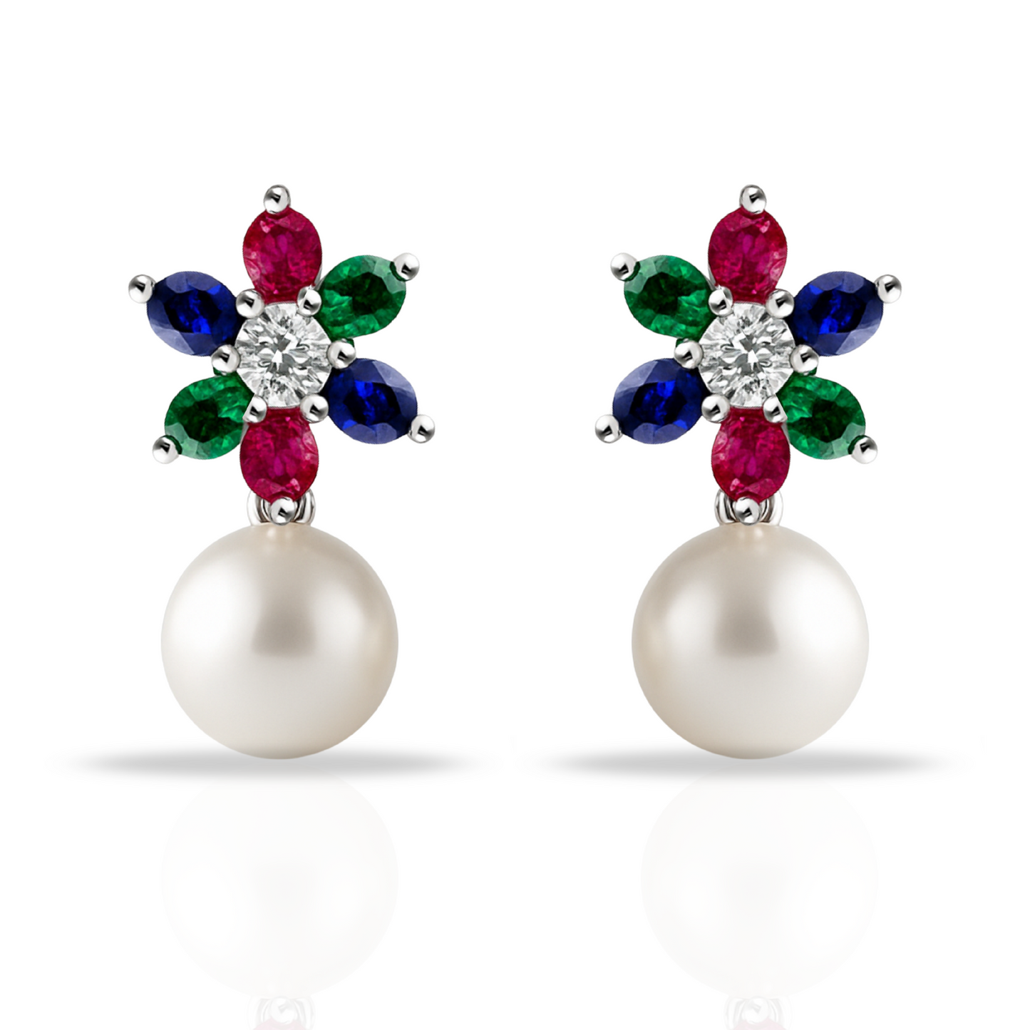 Cercei floare si perla multicolori