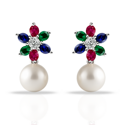 Cercei floare si perla multicolori