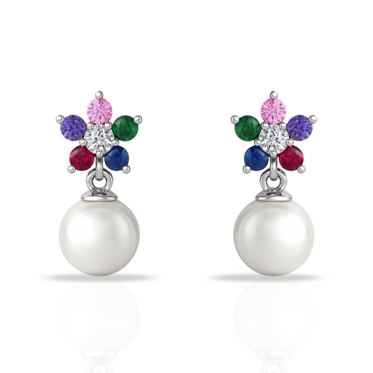 Cercei margareta multicolora si perla